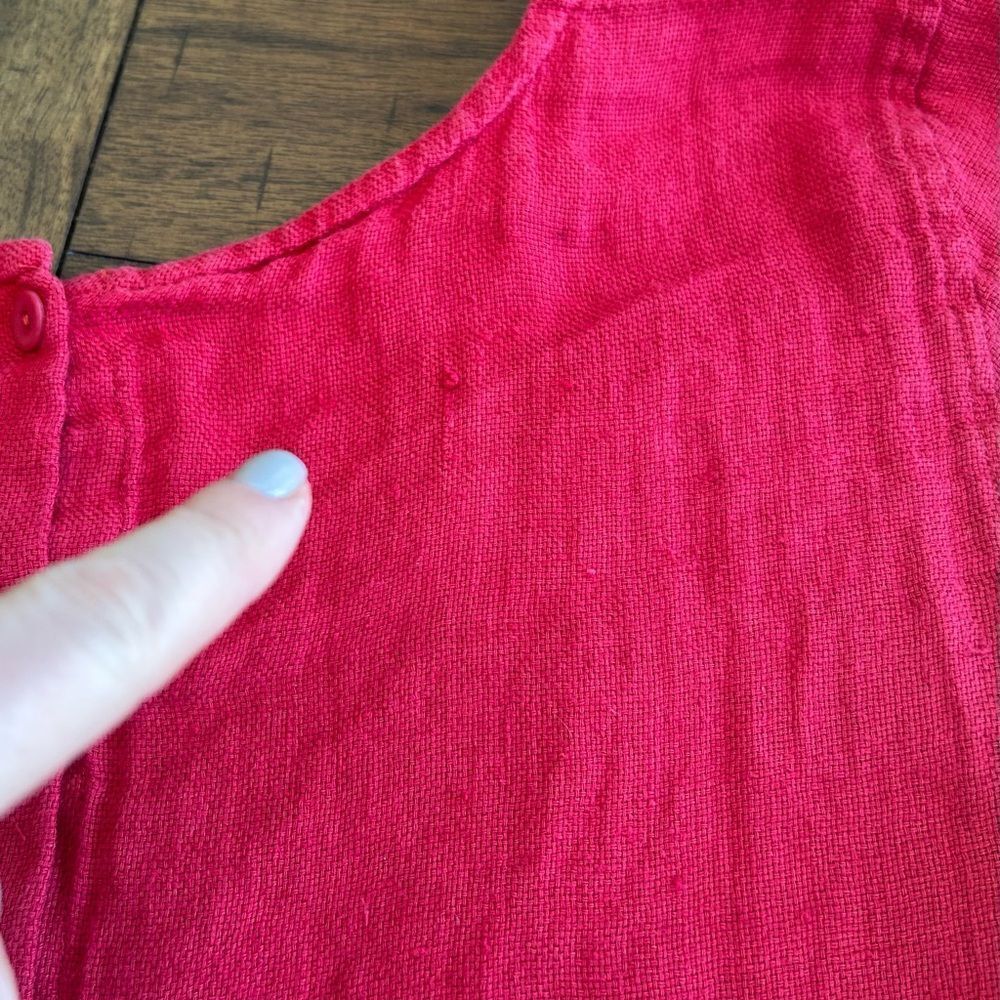 FLAX Red 100% Linen Tunic Top Rear Button Up Size Medium - Picture 7 of 9